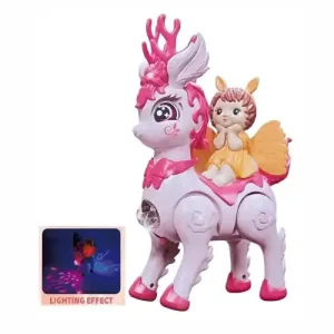Poupée Elfe avec cheval musical rotatif à 360 degrés